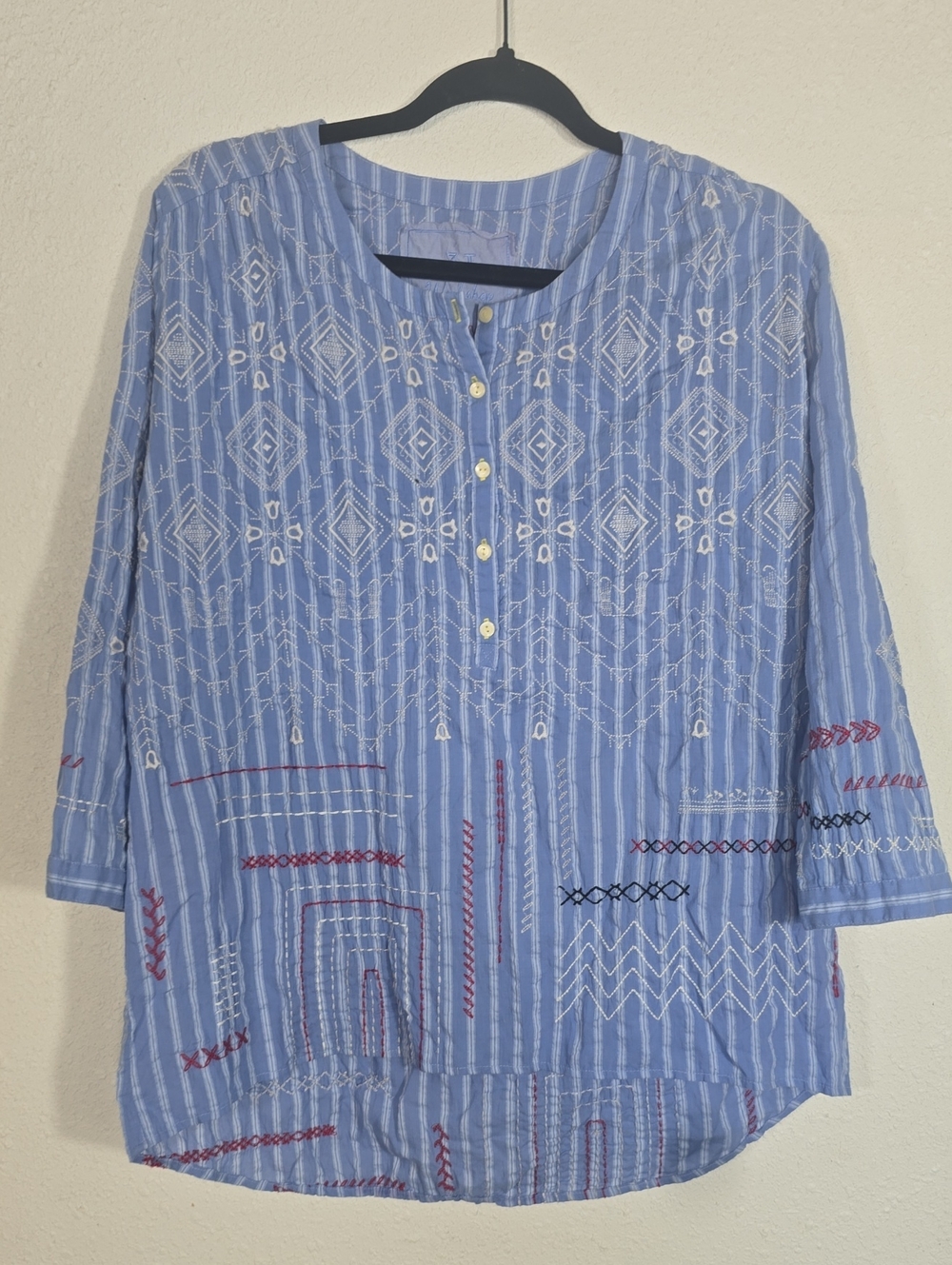 Johnny Was Periwinkle Embroidered Stripe Tunic